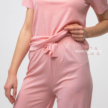 Pink Plain Soft Cotton Night Sleepwear Women Pyjama Set, 8 of 10