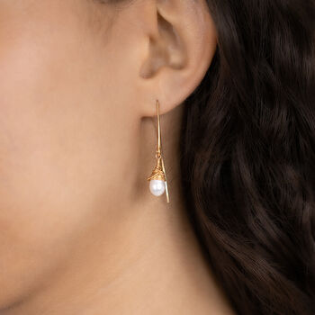 Top Wrapped Long Pearl Drop Earrings, 3 of 8