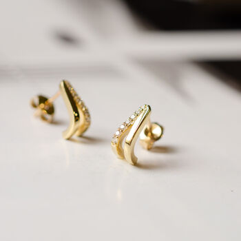 Solid 9ct Gold Double Row Huggie Diamond Earrings, 5 of 7