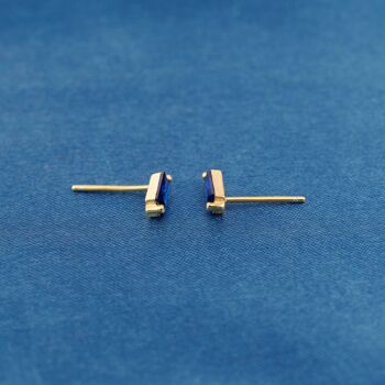 925 Sterling Silver Blue Baguette Stud Earrings, 6 of 8