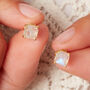 Moonstone Square Cut 18 K Gold And Silver Studs, thumbnail 2 of 12