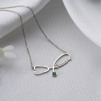 Personalised Stethoscope Name And Birthstone Necklace, 3 of 10