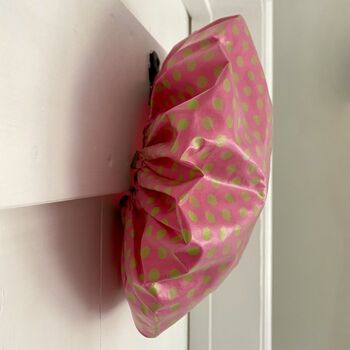Waterproof Shower Cap In Pink And Lime Spot Print, 4 of 5