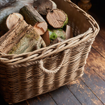 Large Log Basket Wicker With Wheels, 6 of 8