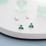 Tiny Emerald Green Trio Stud Earrings Sterling Silver, thumbnail 4 of 11