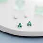 Tiny Emerald Green Trio Stud Earrings Sterling Silver, thumbnail 4 of 12