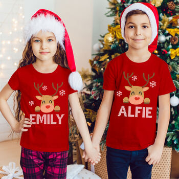 Reindeer Family Matching Red Christmas T Shirts, 2 of 5