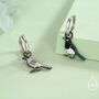 Sterling Silver Magpie Enamel Huggie Hoop Earrings, thumbnail 4 of 9