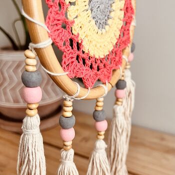 Pink And Yellow Crochet Handmade Dream Catcher, 6 of 8