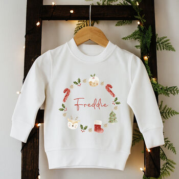 Personalised Child's Christmas Sweatshirt Jumper Wreath, 4 of 5