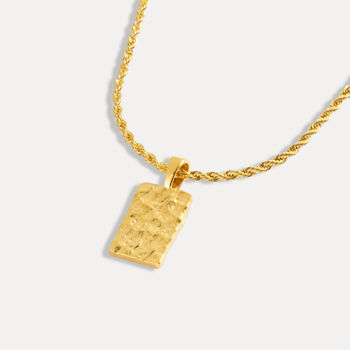 Gold Plated Rectangle Hammered Pendant Necklace For Men Stainless Steel Chain, 11 of 12