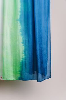 100% Mulberry Silk Scarf, Ombre Blue Green White, 2 of 5