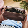 Personalised Leather Wash Bag With Tropical Lining, thumbnail 4 of 12