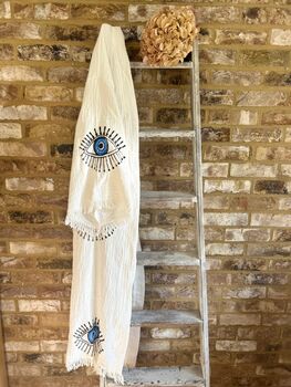 Long Organic Cotton Robe: White With Blue Eye, 2 of 3