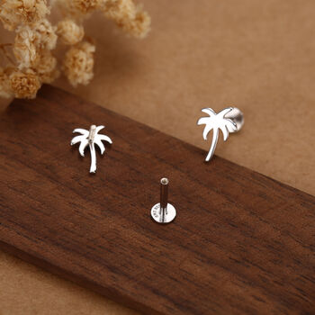 Sterling Silver Palm Tree 16 G Flat Back Earrings, 2 of 11