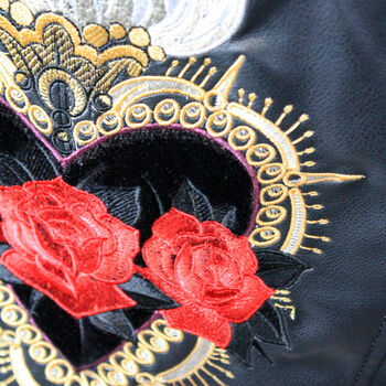 Custom Leather Embroidered Jacket Atomical Heart, 7 of 11