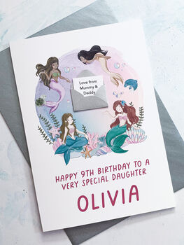 Personalised Mini Envelope Mermaid Birthday Card, 5 of 8