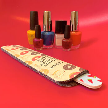 Funny Donut Forget Nail File Case Personalised, 3 of 4