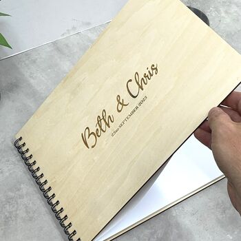 Personalised Wooden A4 Sketch Book For Weddings, 5 of 6