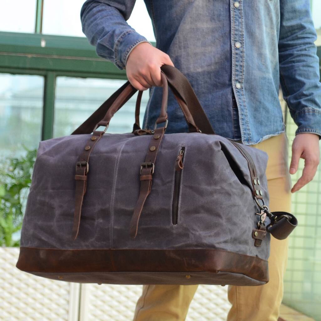 canvas leather classic travel holdall bag personalised by eazo ...