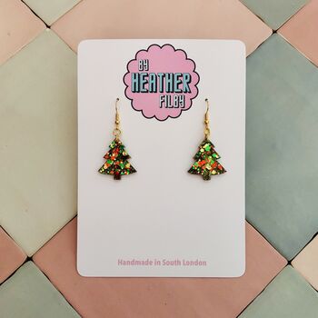 Sparkly Christmas Tree Glitter Resin Earrings / Christmas Gift / Secret Santa Gift, 2 of 11
