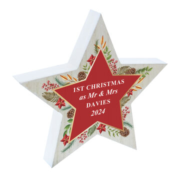 Personalised Christmas Wreath Wooden Star Ornament, 5 of 5