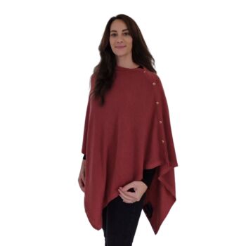 Rosewood Red 100% Cashmere Button Poncho Gift Boxed, 2 of 6