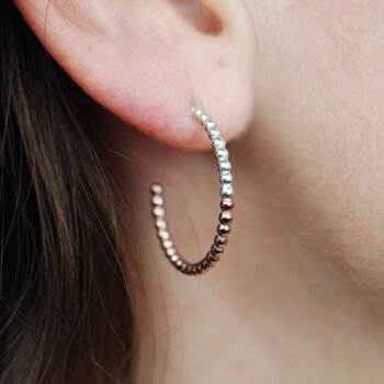 Small Two Tone Beaded Hoop Earrings In Gold Plated, 3 of 4