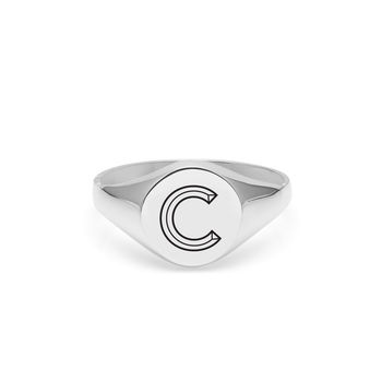 Personalised Facett Initial Silver Round Signet Ring, 5 of 7