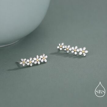 Forget Me Not Flower Crawler Earrings, 2 of 11