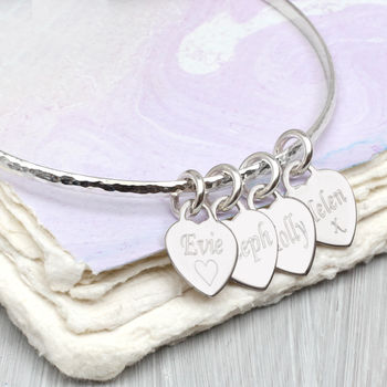 Personalised Sterling Silver Loved Ones Heart Bangle, 2 of 7