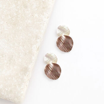 Hammered Textured Two Tone Brown Double Disc Earrings, 2 of 3