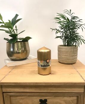 Gold Pillar Candles Two X Candle Pack 130mm X 68mm, 2 of 3