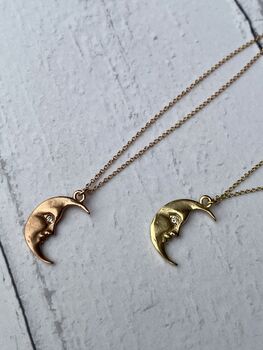 Moonface La Luna Solid Gold Moon Necklace, 10 of 11