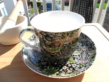 Large Cup And Saucer In William Morris Black Strawberry Thief Design, 10 of 12