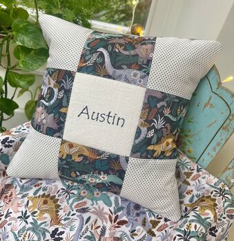 Patchwork Dinosaur Name Cushion, 4 of 5