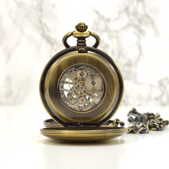 Engraved Bronze Pocket Watch Twin Opening, 5 of 6