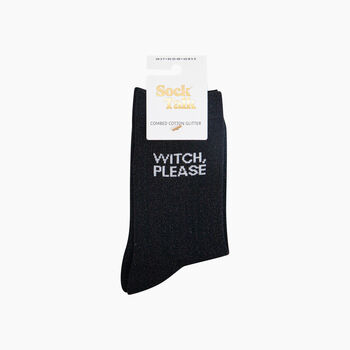 Witch Please Combed Cotton Glitter Socks In Black, 4 of 4