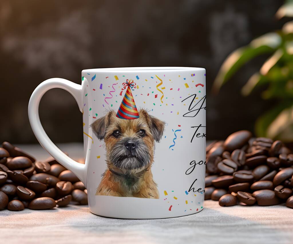 Personalised Border Terrier Birthday Congratulations Party Gift Mug B, 1 of 2