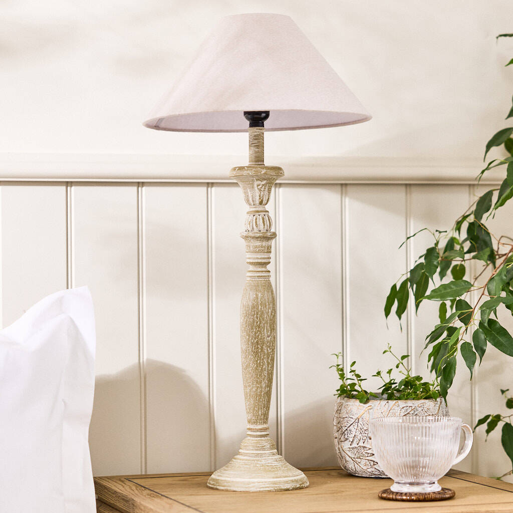 Veria Grey Wash Carved Table Lamp, 1 of 5