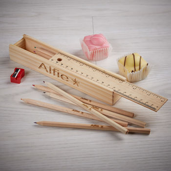 Personalised Wooden Pencil Case And Pencils, 2 of 4