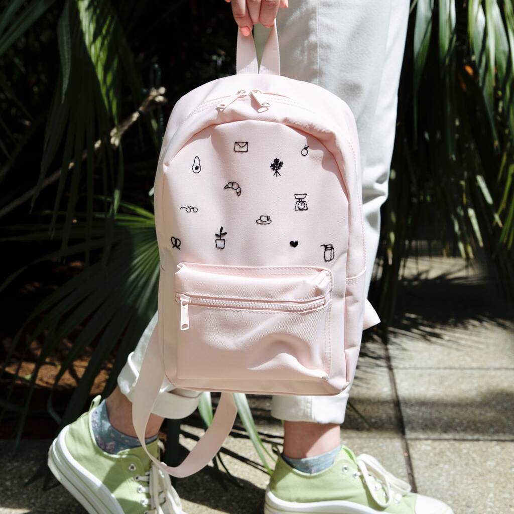 Hand Embroidered Pastel Pink Mini Backpack, 1 of 7