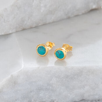 Birthstone Stud Earrings December: Turquoise And Gold, 3 of 4