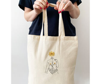 'She Is Beauty' Floral Female Embroidery Tote Bag Kit, 3 of 4