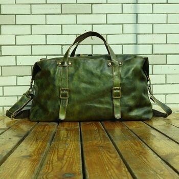Large Genuine Leather Holdall Green, 11 of 11