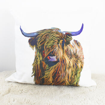 Highland Cow Colourful Pop Art Cushion, 3 of 4