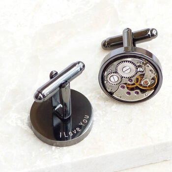 Gunmetal Rectangle Vintage Watch Cufflinks, 2 of 3