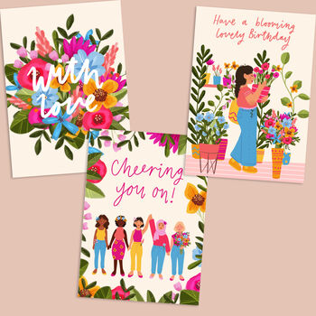 Assorted Pack Of 10 Illustrated Floral Greetings Cards, 3 of 5