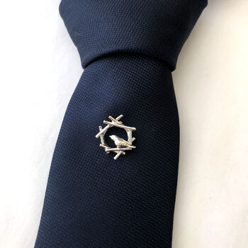 Sterling Silver Good Luck Robin Nest Pin Brooch, 5 of 12