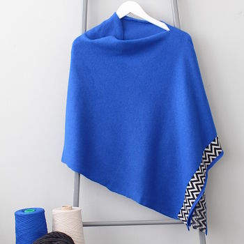 Electric Blue Lambswool Knitted Poncho, 2 of 8